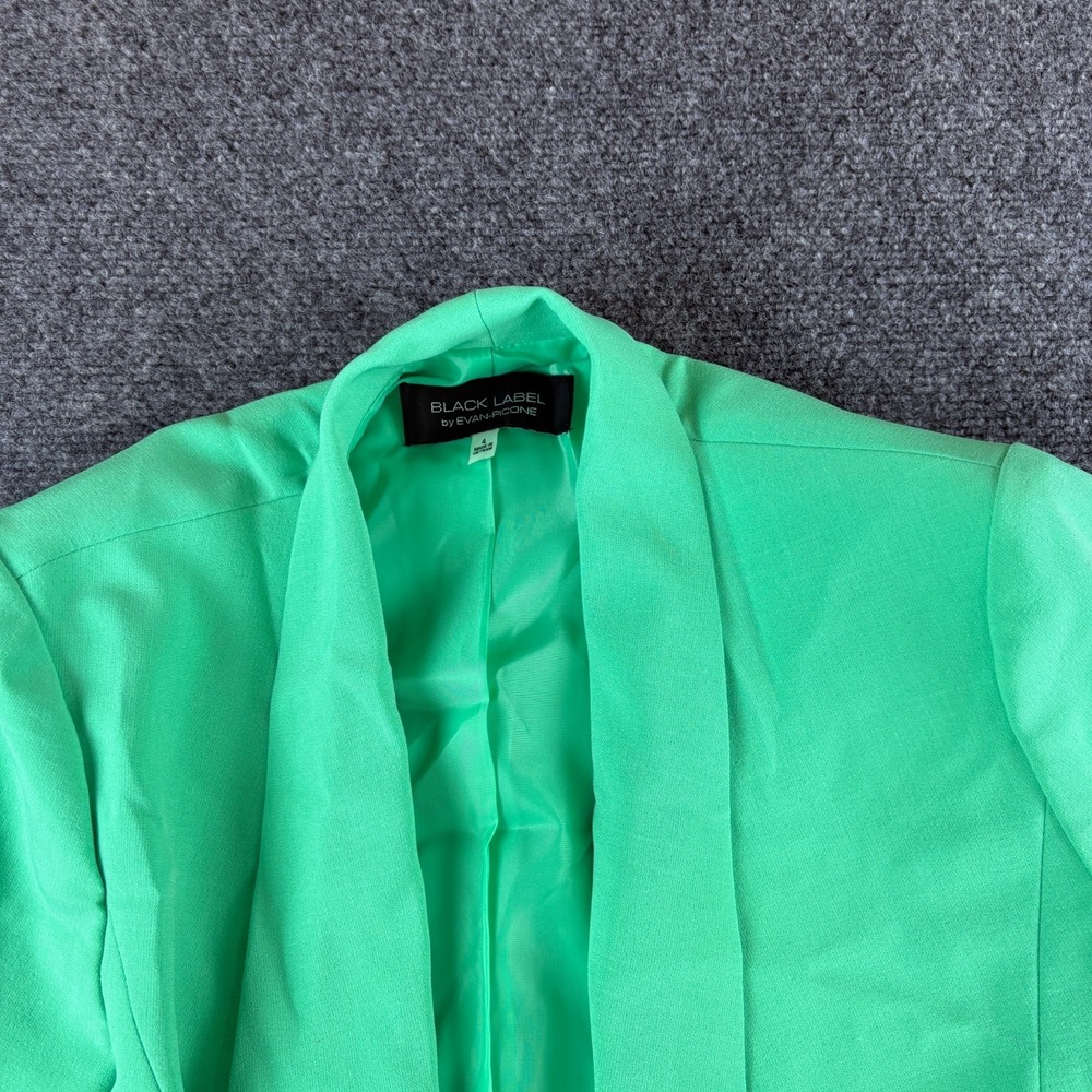 Black Label By Evan Picone Suit Jacket Womens 4‎ Green Open Front Shawl Collar